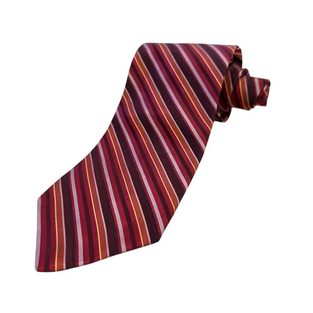 DKNY Men's‎ Striped Silk Tie Red Orange Burgundy Classic Length